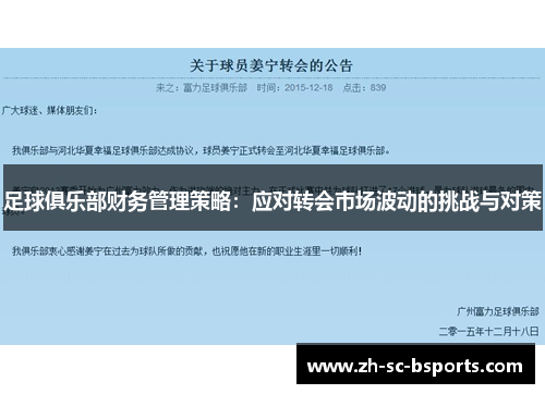 足球俱乐部财务管理策略：应对转会市场波动的挑战与对策